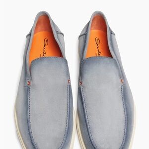Santoni Blue Detroit Loafers Slip-Ons with Vibrant Interior 8 BRAND NEW